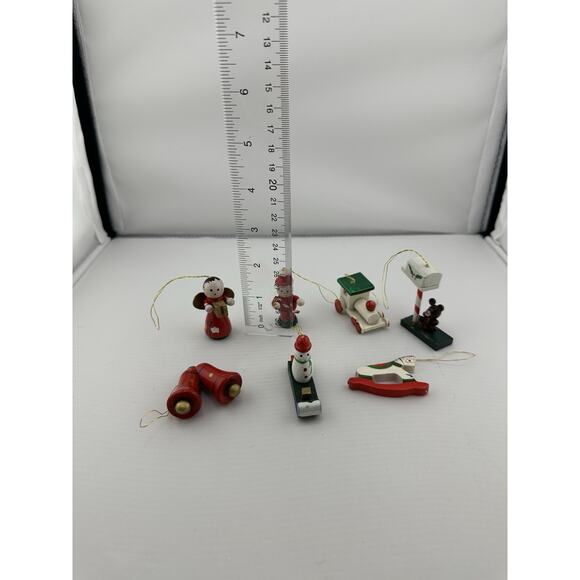 Set of 7 Vintage Wooden Germany Hand Painted Mini Christmas Ornaments - Picture 4 of 7